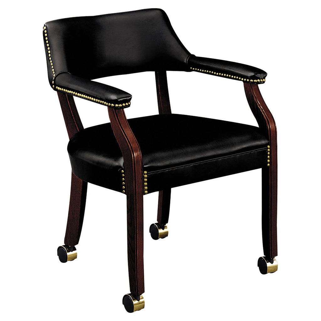 Mahogany Black Vinyl Guest Arm Chair with Casters B95145