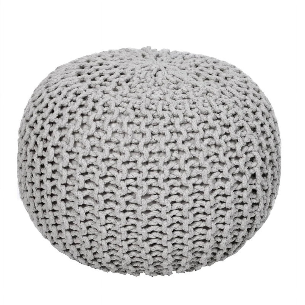 Round Cable Knitted Pouf Ottoman 18”x18”x14” Gray G267