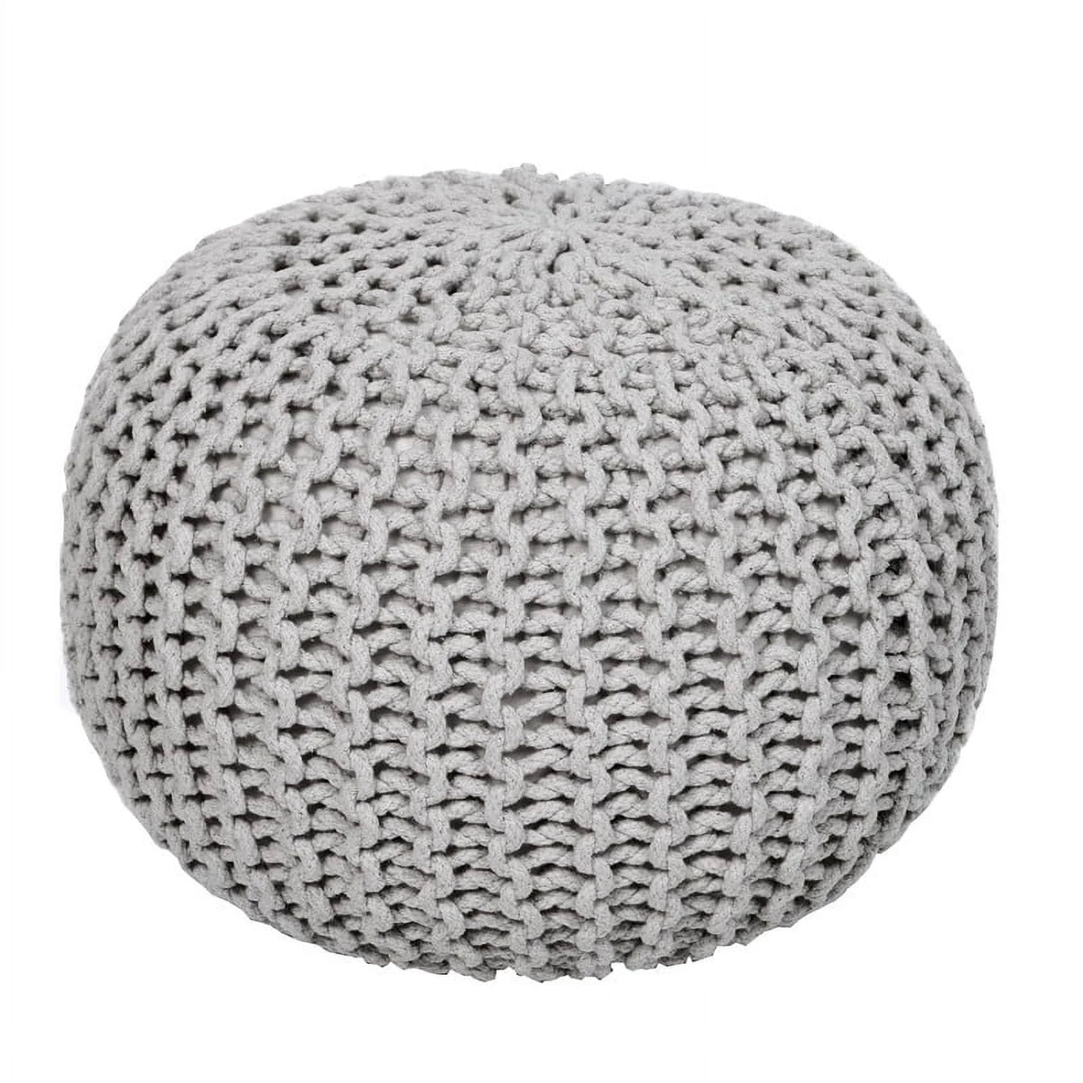 Round Cable Knitted Pouf Ottoman 18”x18”x14” Gray G267