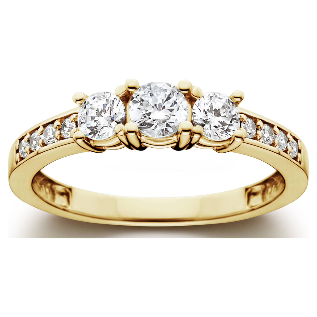 1 Ct 3-Stone Diamond Engagement Ring 10K Yellow Gold X12113