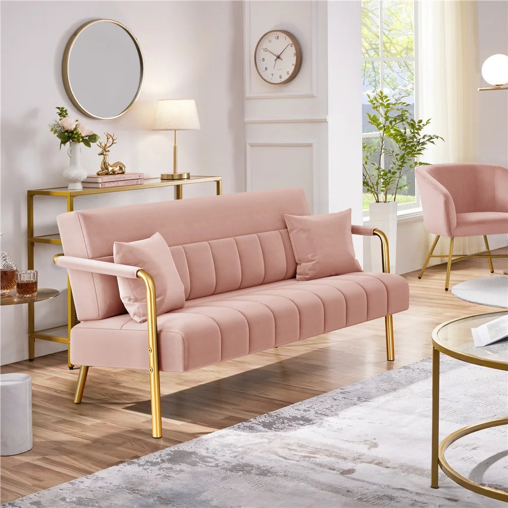 Light Gray Upholstered Sofa Couch with 2 Pillows G7832