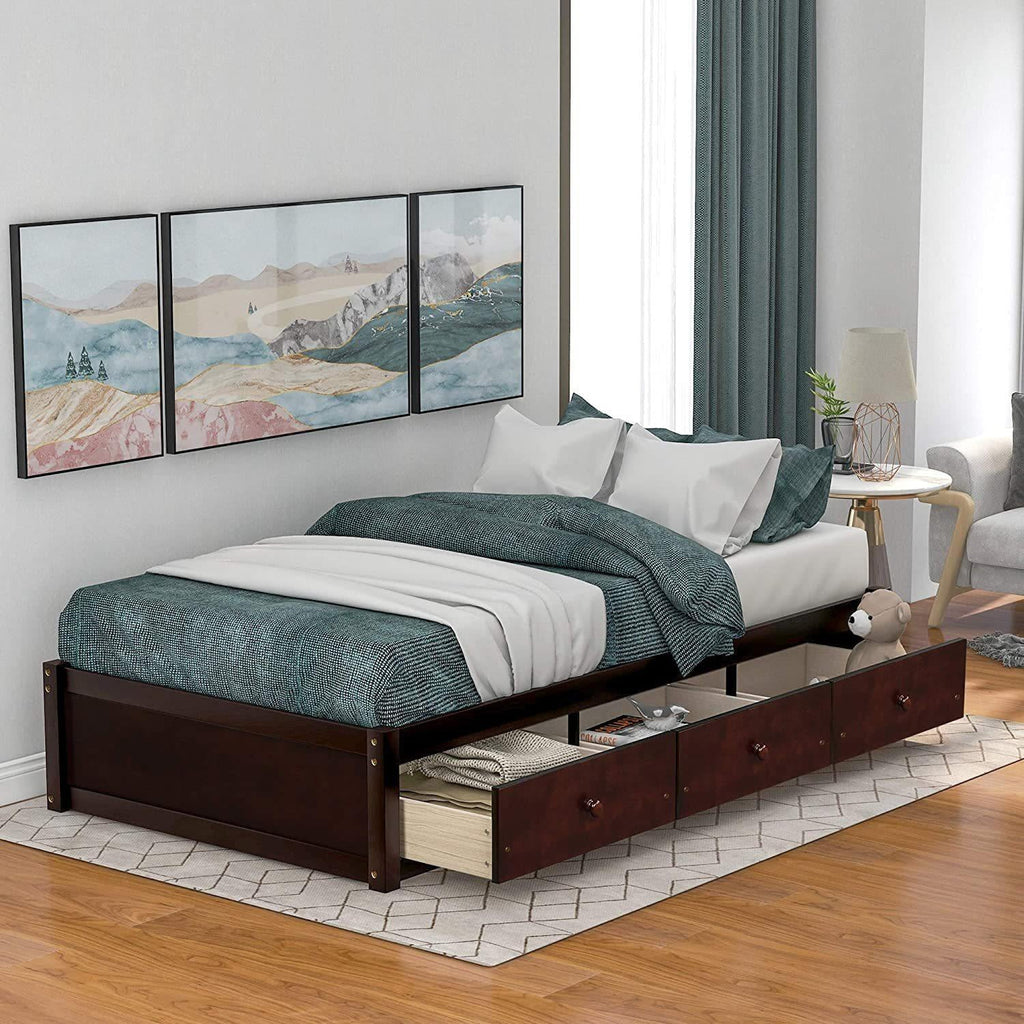 Twin Size Platform Bed Frame with Three Drawers P985