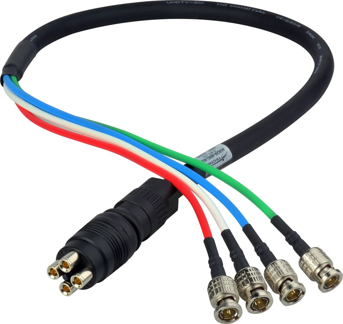 4K UHD 3G HD-SDI Coax MDM-BNC 4 Channel DIN Male to BNC Camera Breakout Cable - 100 ft W94060