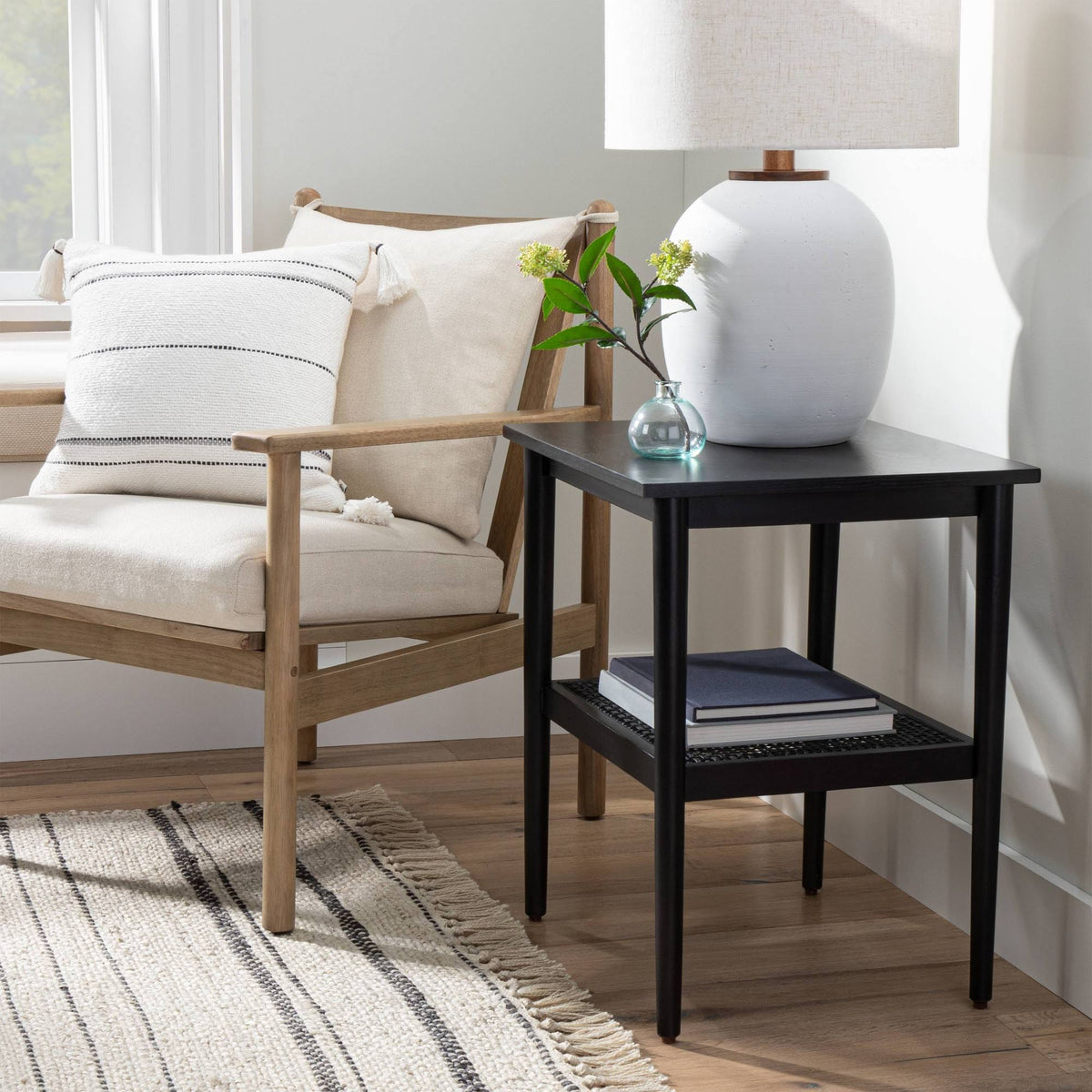 Black Wood & Cane Accent Table S91729
