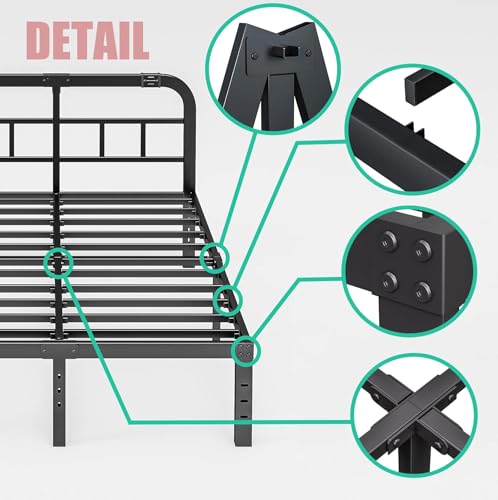 Full Size Black Metal Bed Frame with Headboard U6038
