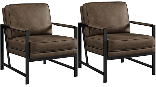 Light Brown PU Leather Armchair Set of 2 T431