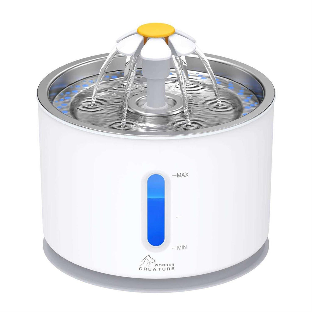 Cat Water Fountain with Stainless Steel Lid, 2.4L Automatic Fountain with LED Light M412