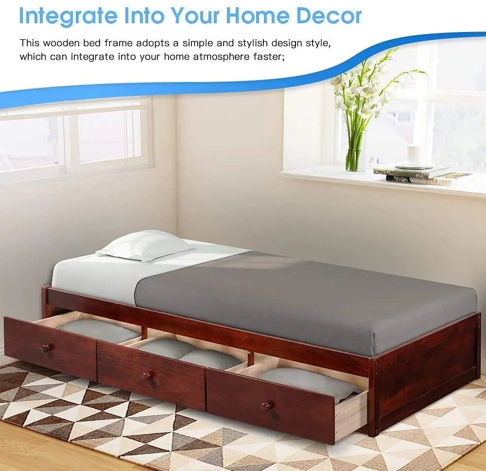 Twin Size Platform Bed Frame with Three Drawers P985