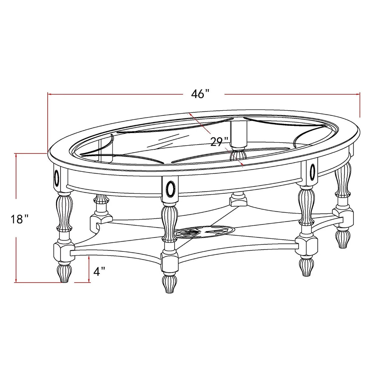 Oval Glass 2-Tier Solid Wood Coffee Table with Storage Shelf F443