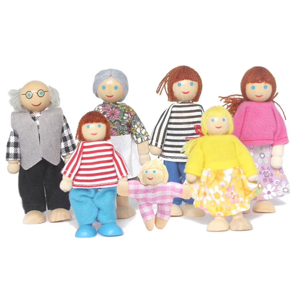 Small Wooden Toys Set Dressed Family Dolls (8) S7835