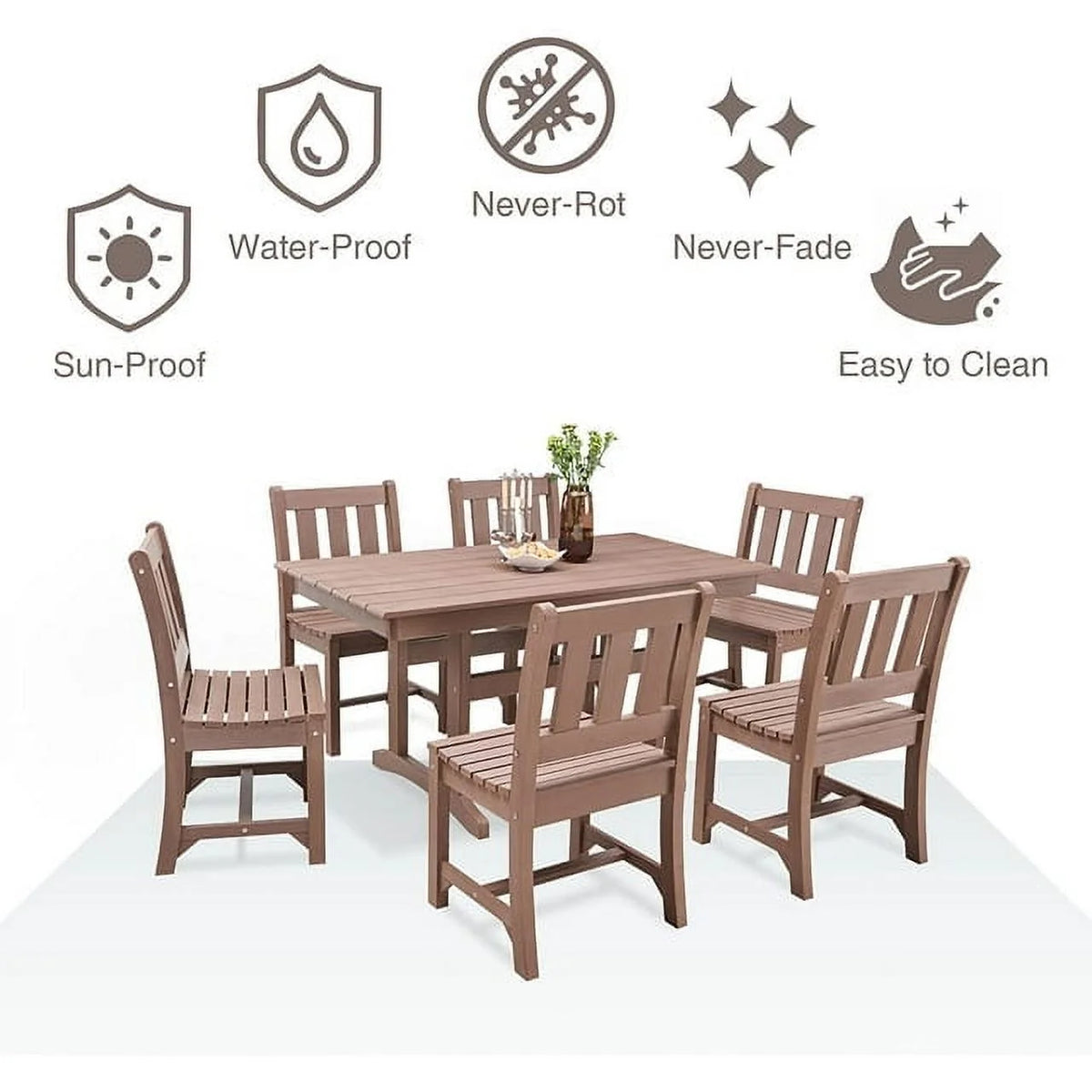 Brown 6-Person Poly Lumber Outdoor Dining Table Z2131