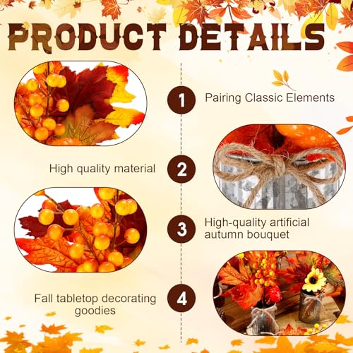 6 Pack Fall Faux Potted Plants Artificial Maple Leaf Picks in Metal Pots G1949