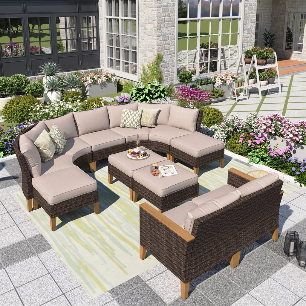 11 Pieces Beige Wicker Patio Conversation Set P990015