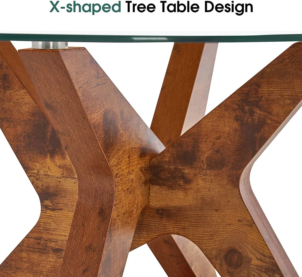 Round Glass Coffee Table with Wood Frame and Tempered Glass Top A510