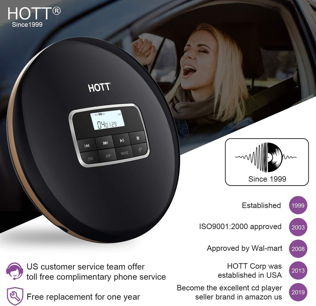 Portable CD Player with LCD Display Anti-Skip Headphones USB Cable Black Pack of 2 H128