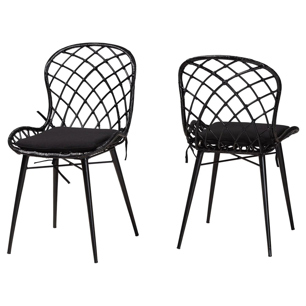 Black Rattan and Metal 2-Piece Dining Chair Set P313155