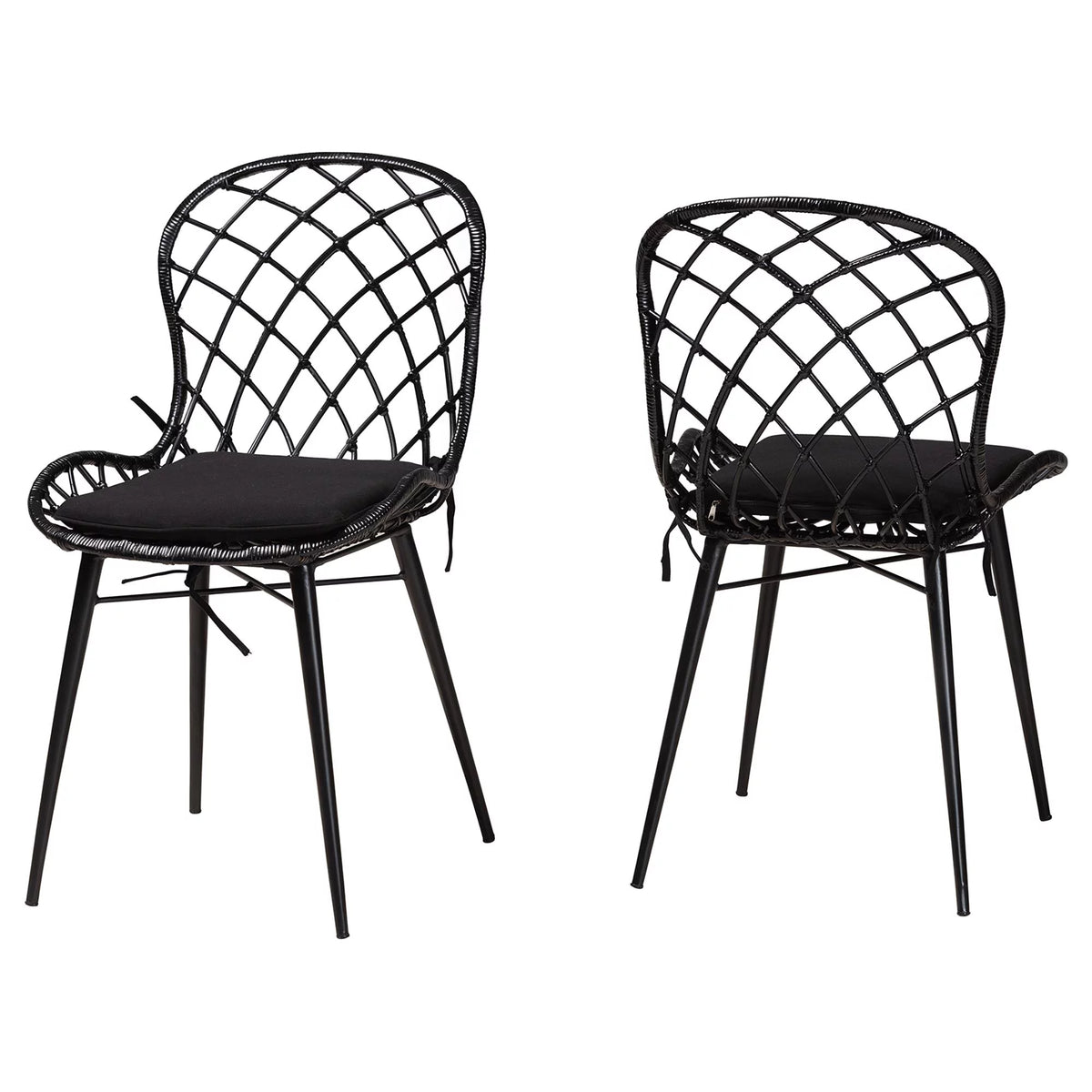 Black Rattan and Metal 2-Piece Dining Chair Set P313155