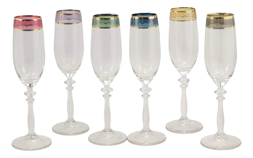Set of 6 Floral Champagne Flute Wine Glasses M773793