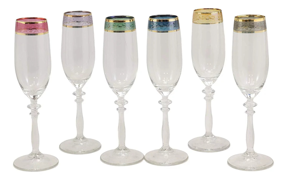 Set of 6 Floral Champagne Flute Wine Glasses M773793