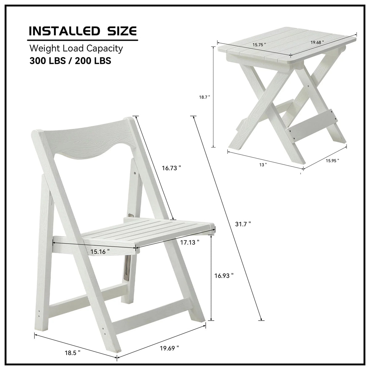 Foldable Small Table and Chair Set with 2 Chairs White Q51491