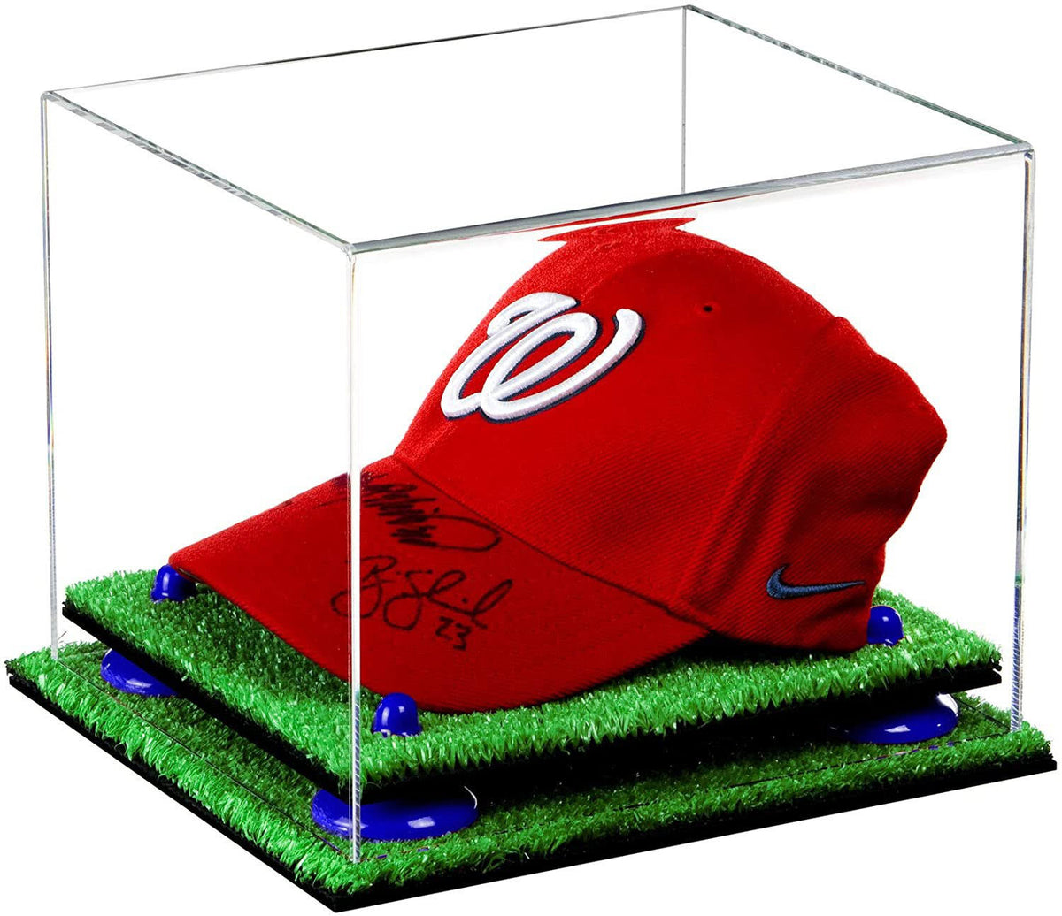 Clear Acrylic Baseball Cap Display Case with Navy Blue Risers A79238